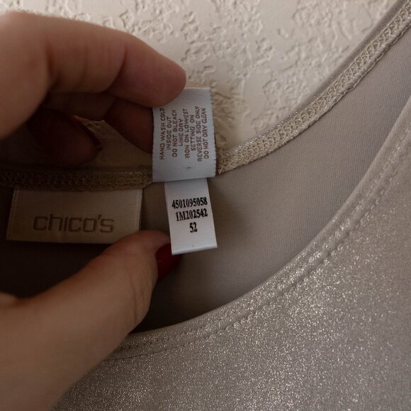 Chico's Size 3 / XL Gold Sleeveless Shimmer Shell Top Neutral Wide Strap Cami - Picture 10 of 10
